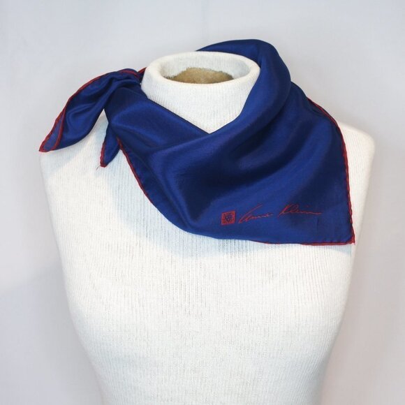 Anne Klein Navy Blue Red Trim Silk Scarf - 21 Inch Square - Picture 3 of 3